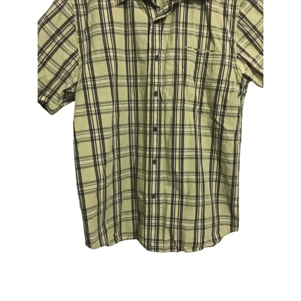 The North Face Button Down Shirt Mens Small Green Plaid Short Sleeve Hiking